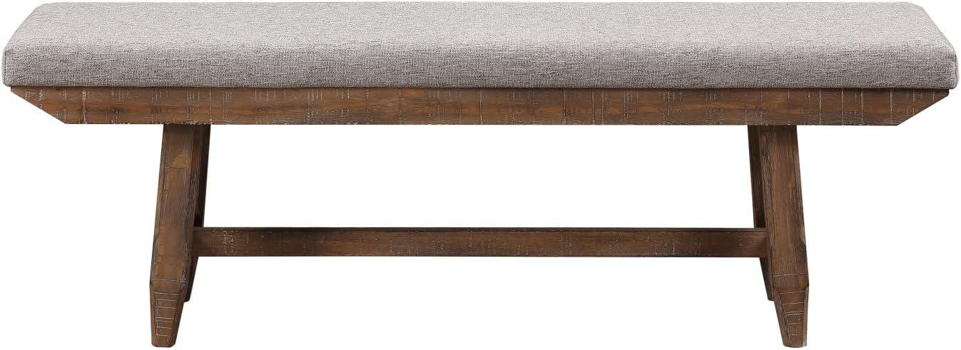 Rustic Ranch 60" Beige Upholstered Bench with Stretchers