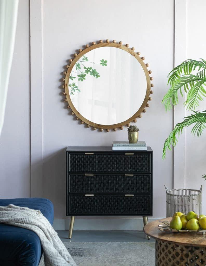 A&B Home Round Beaded Wall Mirror - Farmhouse Circular Wall Mirror with Beaded Wooden Frame, Home Wall Décor, 34" x 2" x 34"