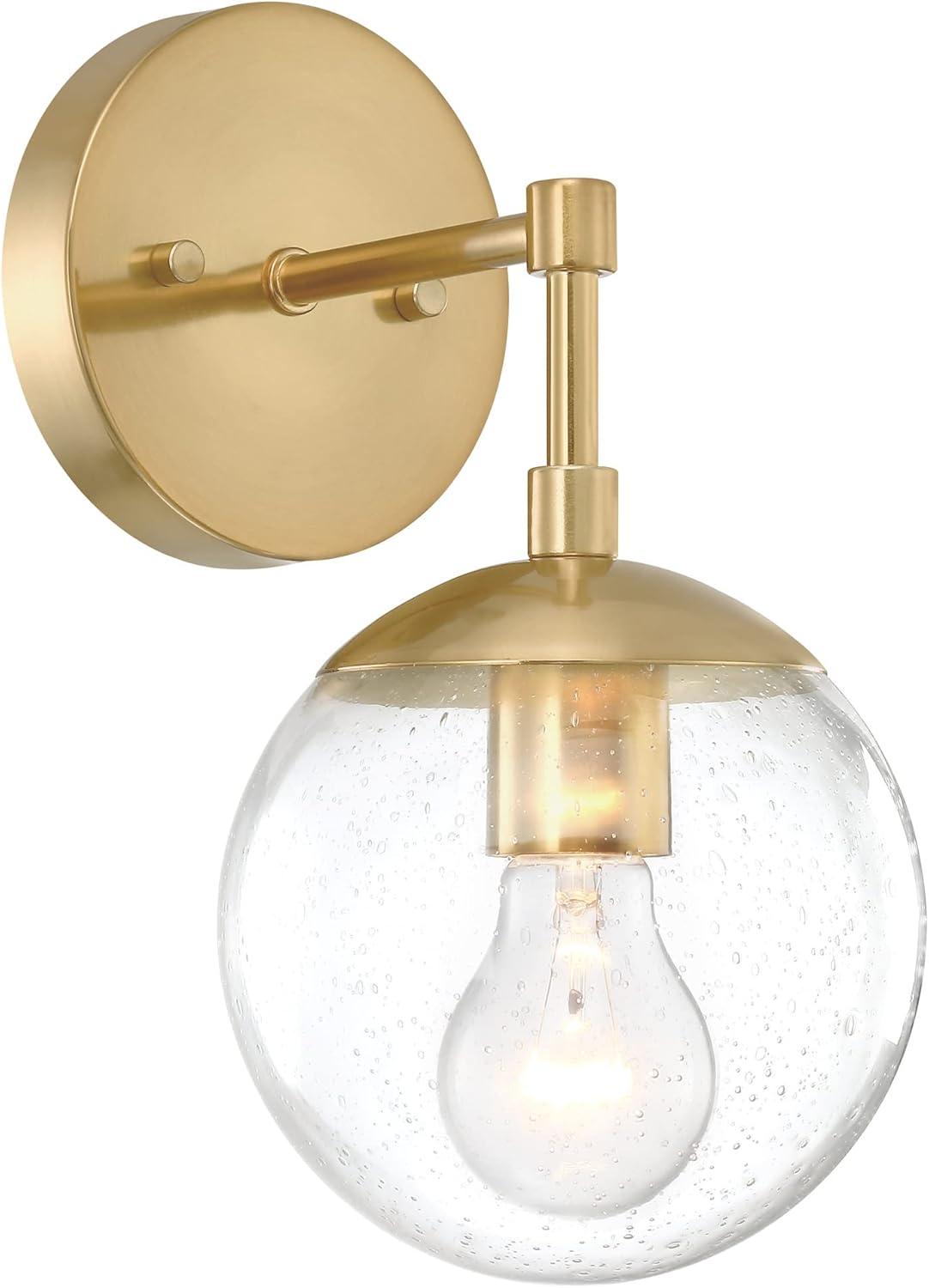 Satin Gold Dimmable Wall Light with Seedy Glass Shade