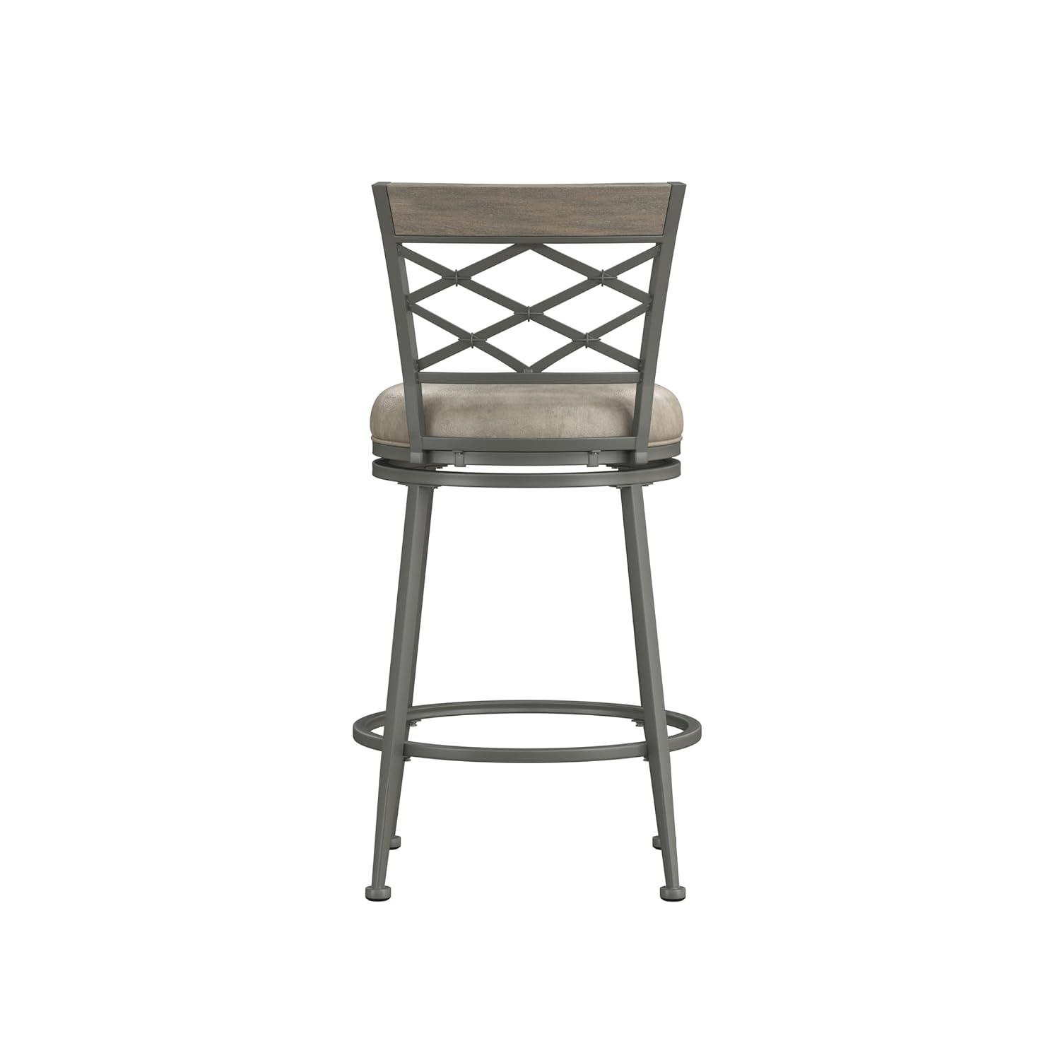 Hutchinson Metal Swivel Counter Height Barstool Pewter: 26" Seat, Weathered Gray Wood - Hillsdale Furniture