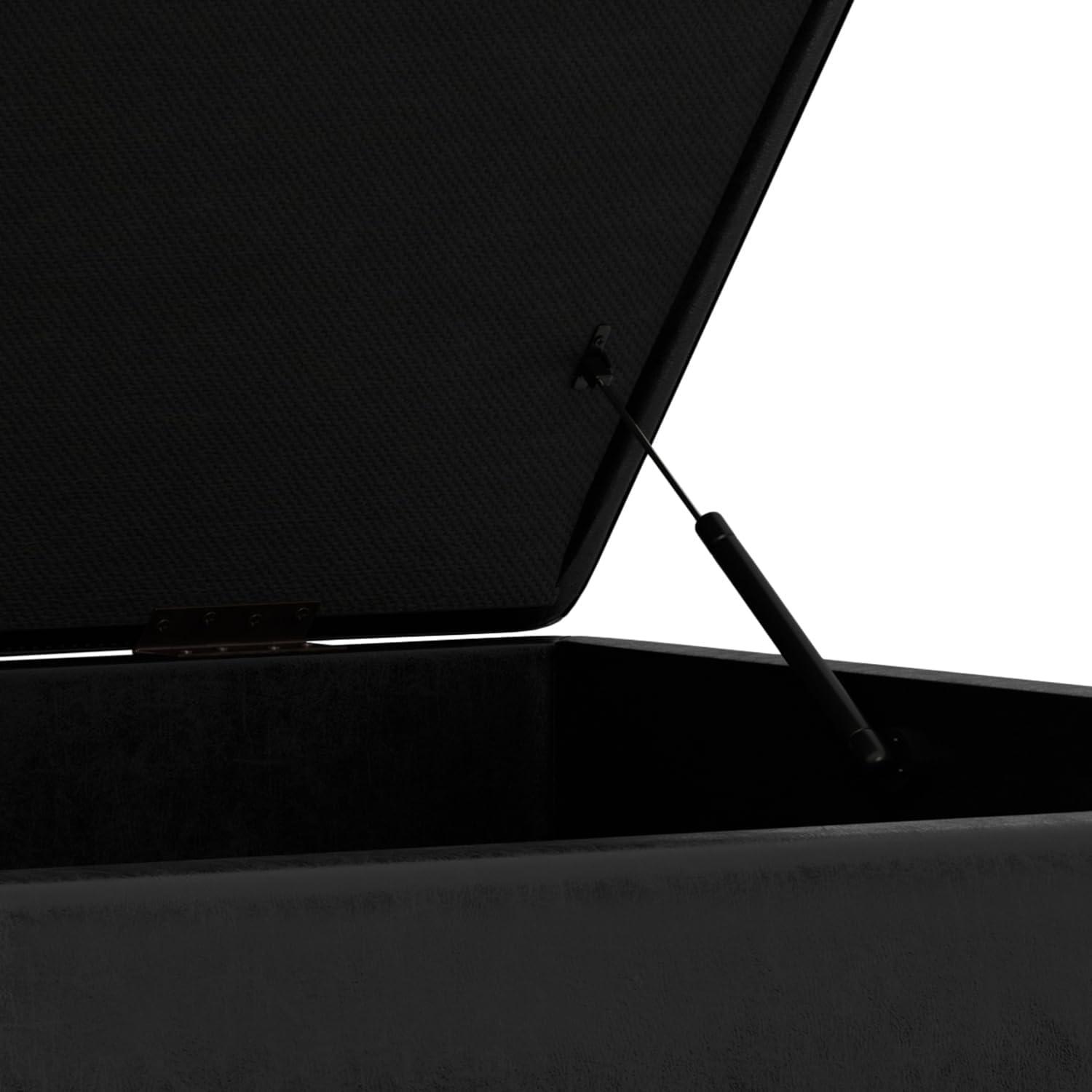 Simpli Home Owen 40"W XL Upholstered Square Coffee Table Storage Ottoman with Lift Top and Solid Wood Legs