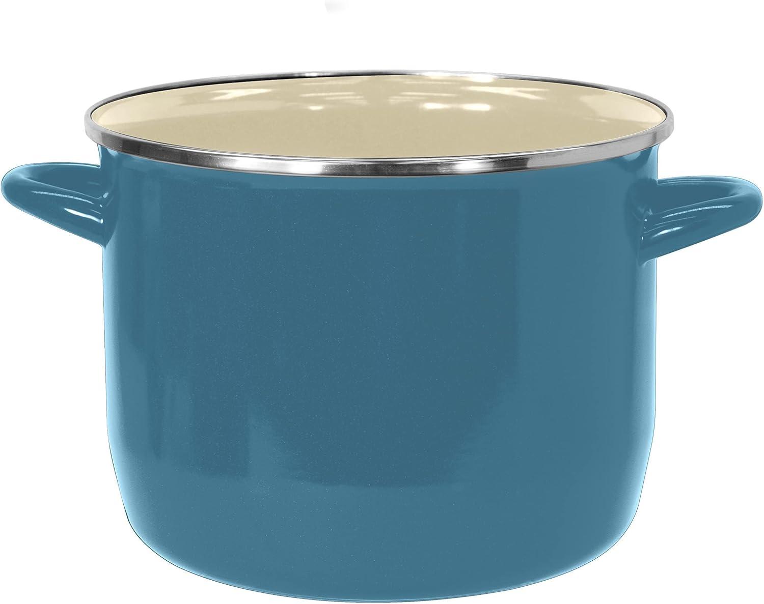 Teal 8-Quart Enamel on Steel Stockpot with Glass Lid