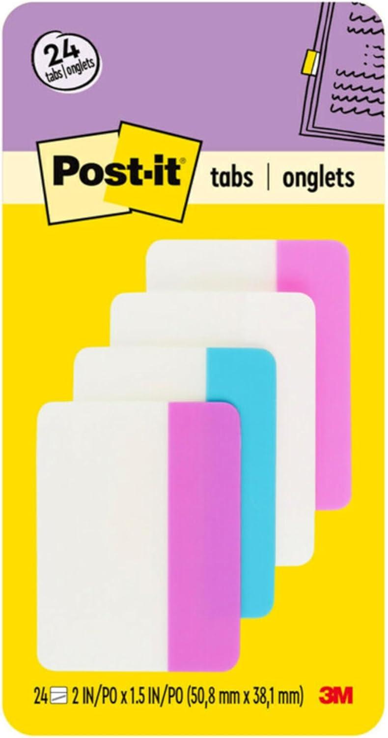 Assorted Pastel Self-Adhesive Filing Tabs, 2 x 1.5 Inches, 24 Pack