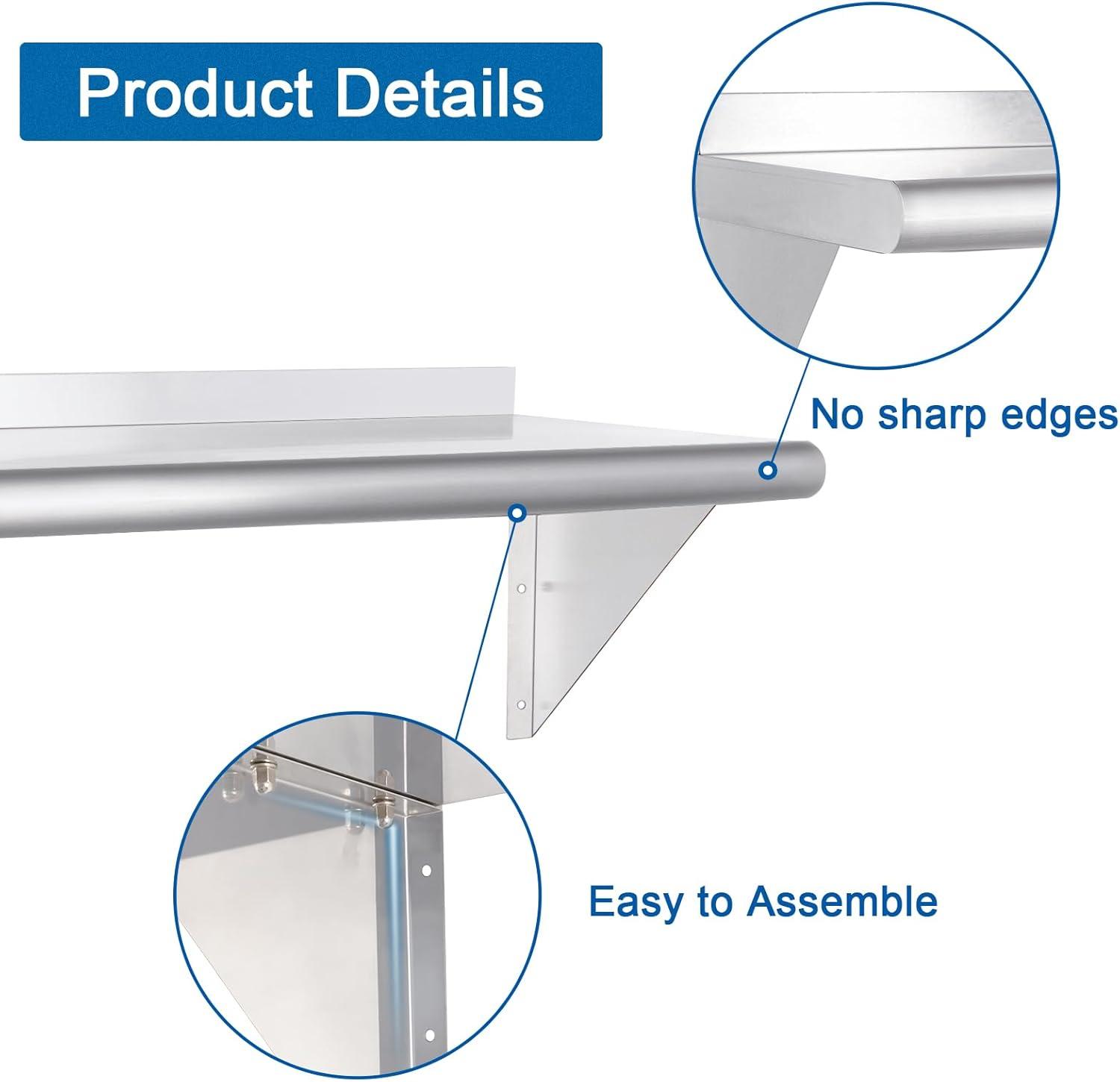 60" Stainless Steel Wall Shelf with Brackets