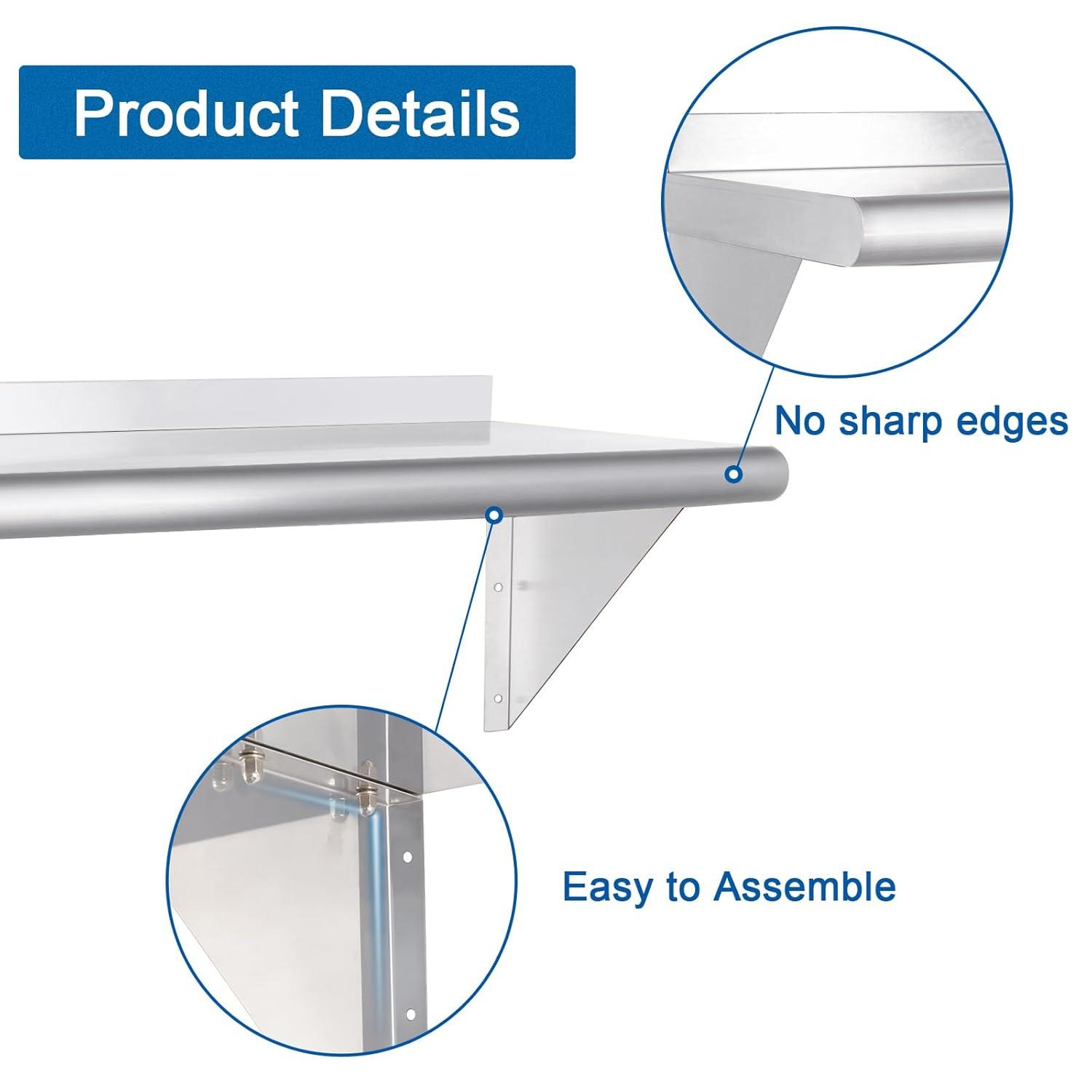 60" Stainless Steel Wall Shelf with Brackets