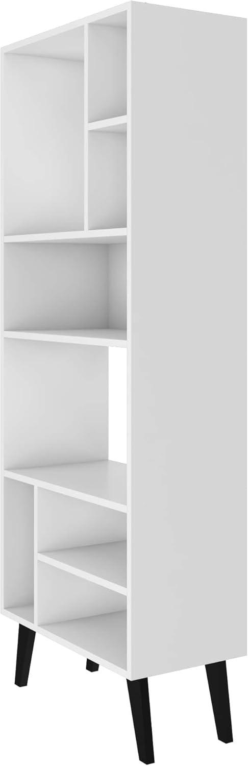 Manhattan Comfort 60.03" Tall Warren Bookshelf White/Black Feet - Manhattan Comfort: Mid-Century Modern 8-Shelf Storage, Matte Finish