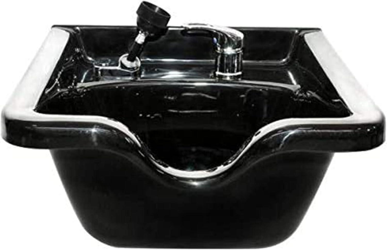PureSana Chromium 19 Inch Square Professional Grade Shampoo Bowl and Fixture Set with Sprayer Hose, Mounting Bracket, and Strainer, Black