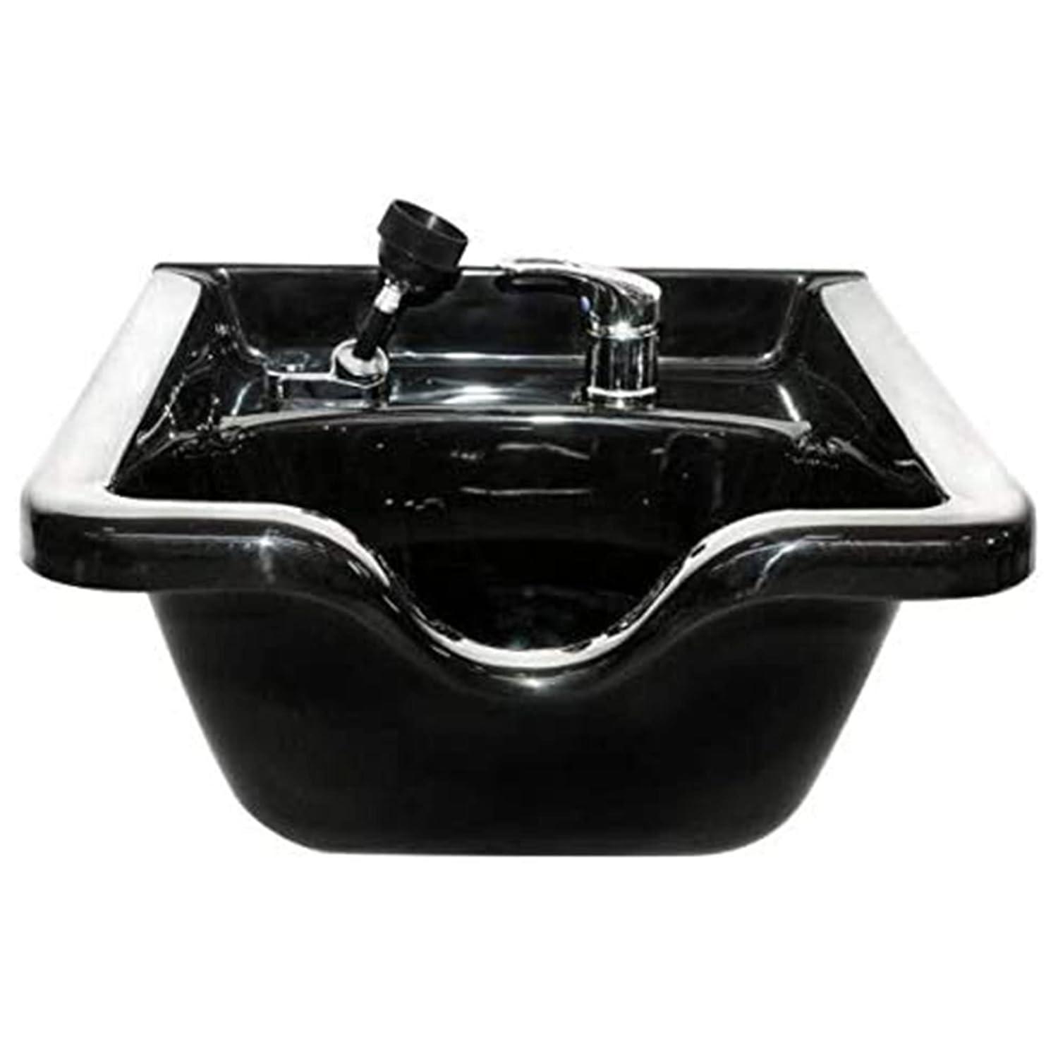 PureSana Chromium 19 Inch Square Professional Grade Shampoo Bowl and Fixture Set with Sprayer Hose, Mounting Bracket, and Strainer, Black
