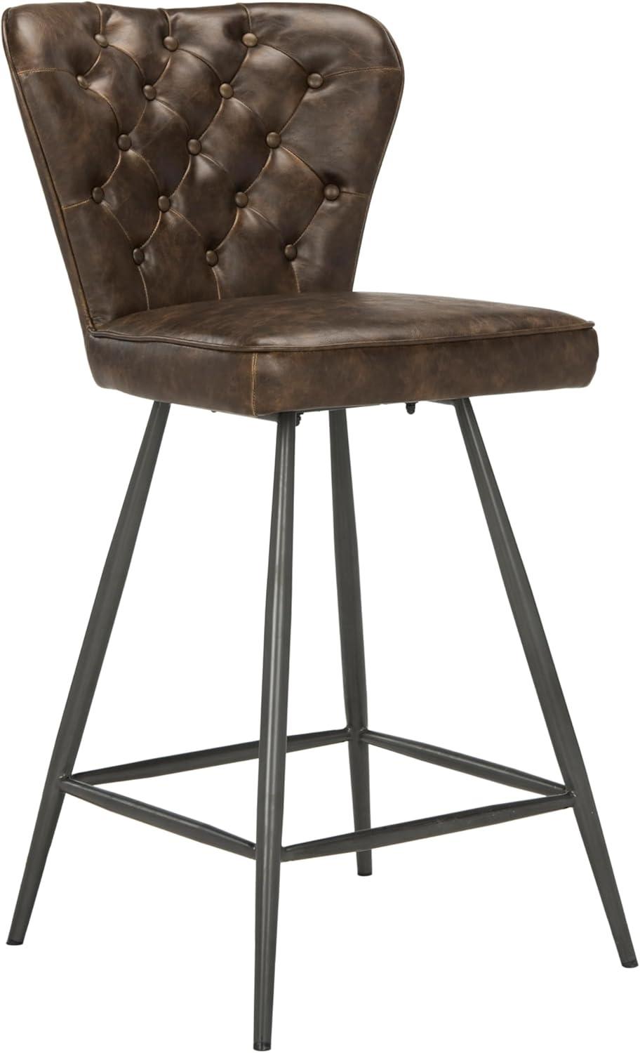 Ashby 26"H Mid-Century Modern Leather Tufted Swivel Counter Stool (Set of 2) - FOX1702 - Camel - Safavieh Couture