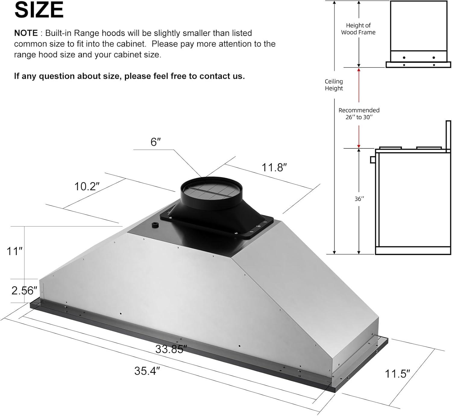 36 In. 900 Cfm Insert Range Hood In Black Stainless Steel With Dishwasher Filter