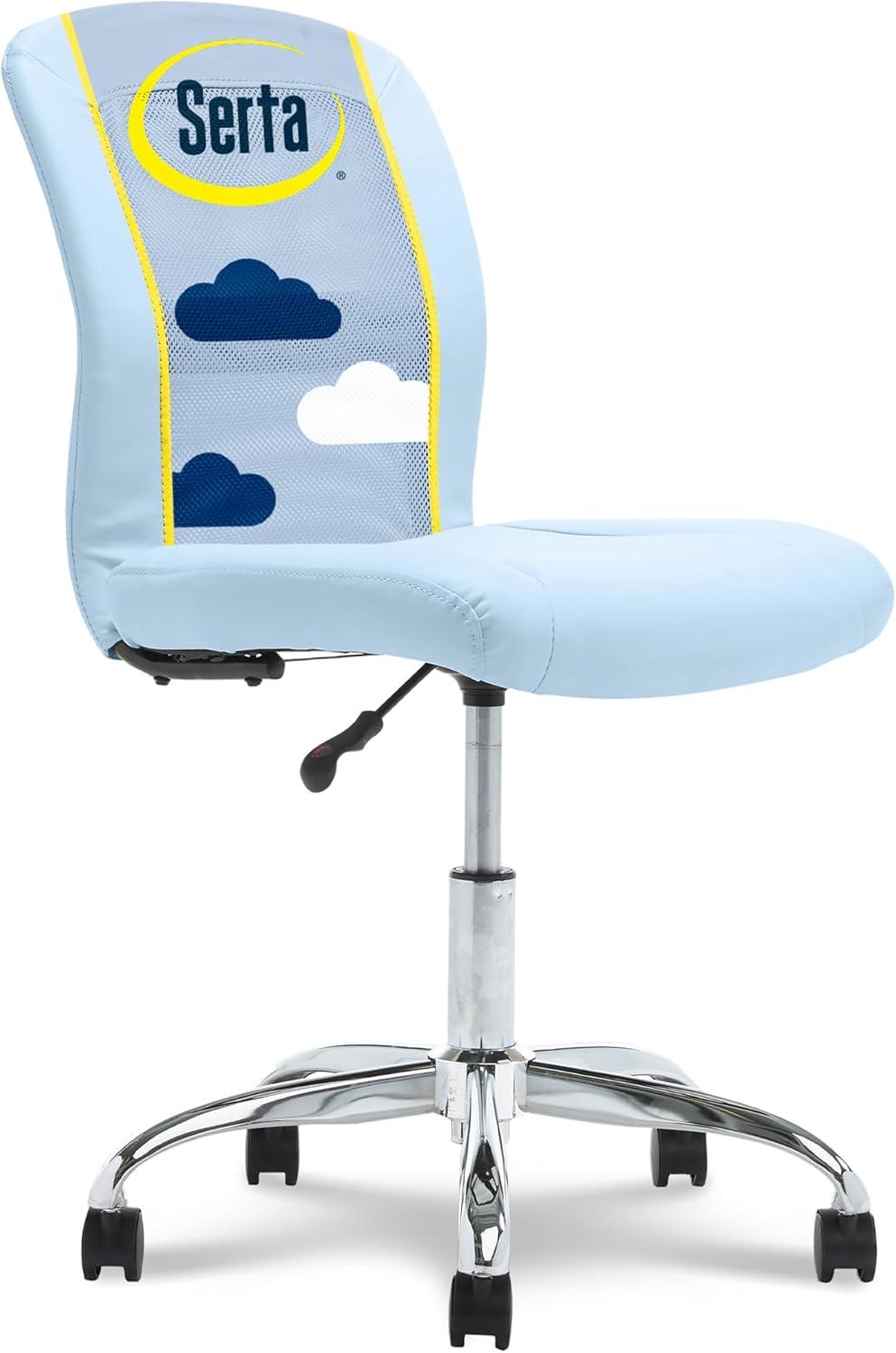 Essentials Computer Chair Blue Sky - Serta: Armless, Adjustable, Faux Leather & Mesh Task Chair