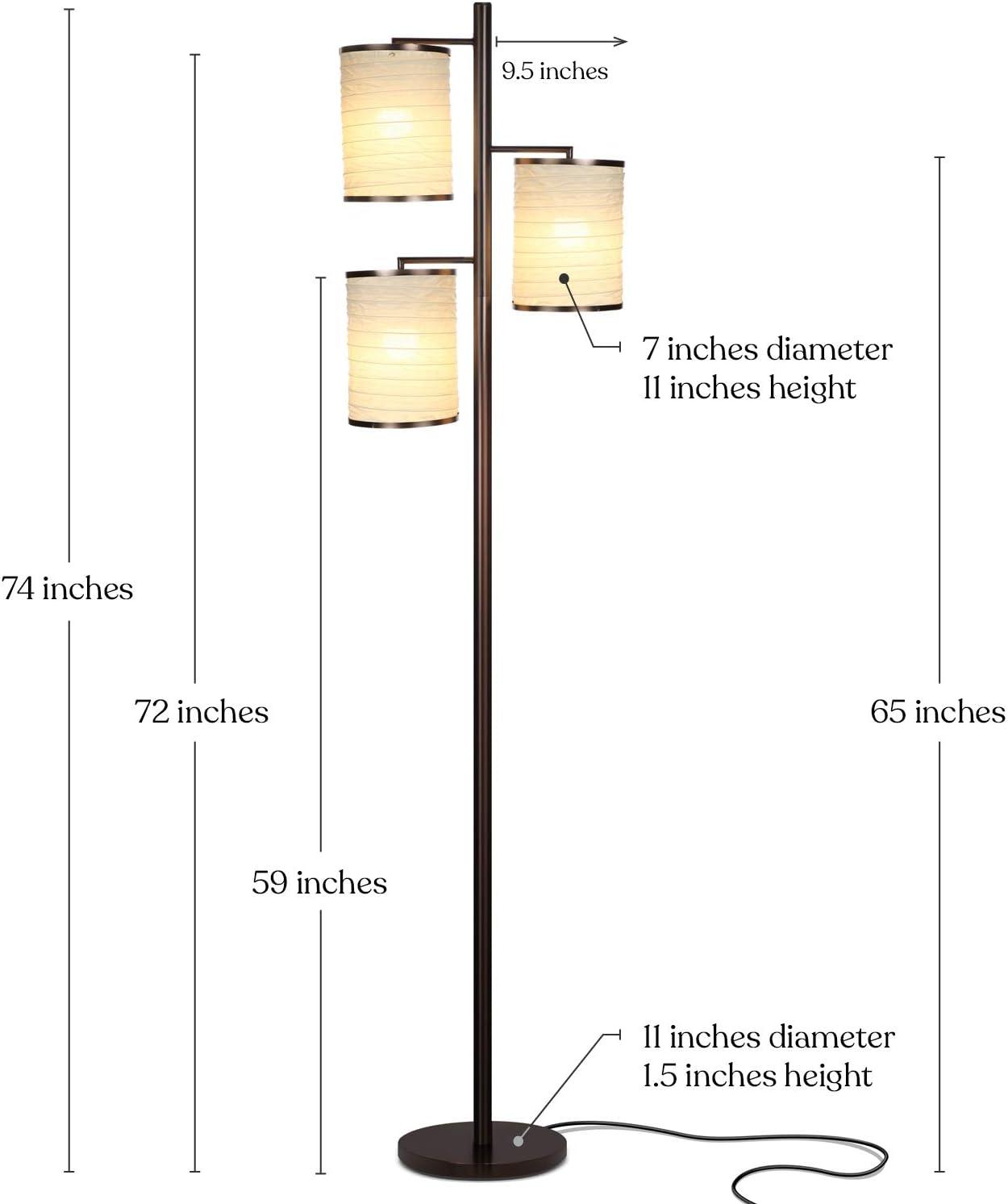 Liam 74 in. Mid-Century Modern 3-Light LED Floor Lamp with Fabric Drum Shades