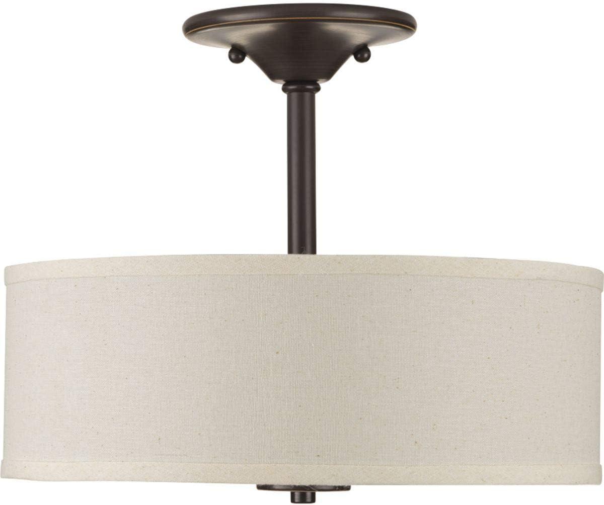 Progress Lighting, Inspire Collection, 2-Light Semi-Flush Mount, Antique Bronze, Etched Glass with Linen Shade