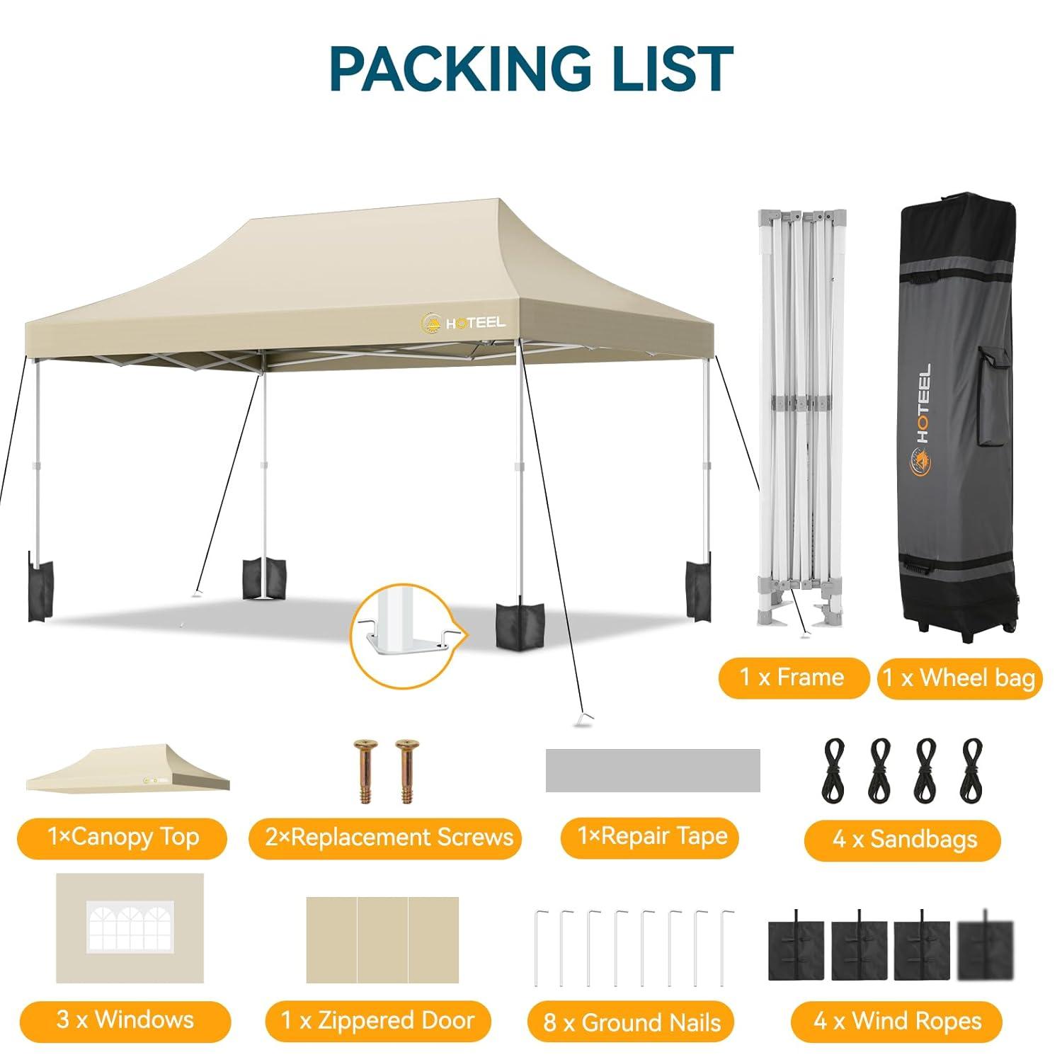 HOTEEL 10'Wx20'D Heavy Duty Pop up Canopy Tent with 6 sidewalls Easy Up Commercial Outdoor