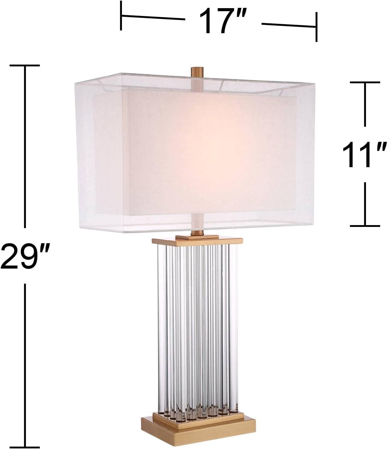 Vienna Full Spectrum Darcia Modern Luxury Table Lamp 29" Tall Clear Crystal Glass Column Double Rectangular Shade for Bedroom Living Room House Home