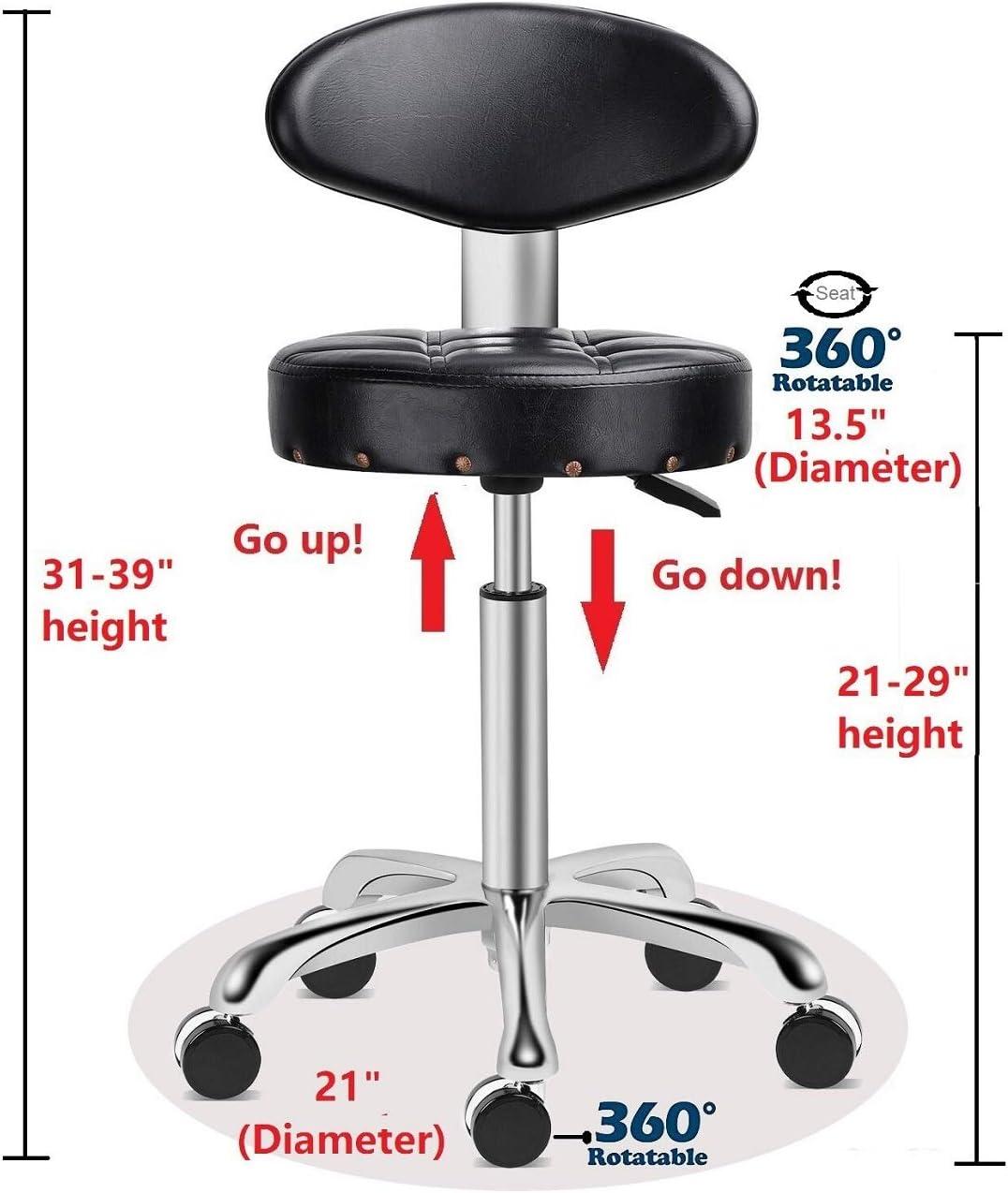 Kaleurrier Rolling Stool Salon Chair with Smooth-Rolling Wheels 360-degree Swivel Seat Heavy Duty Hydraulic Height Adjustable High Barber Cutting Stools (Black, with Backrest)
