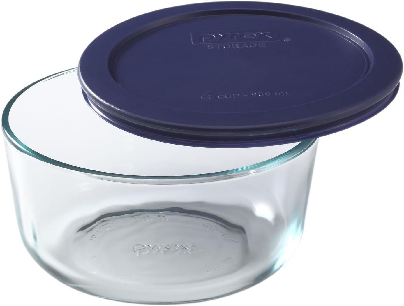 Clear Glass Round Storage Bowl with Blue Lid, 950ml