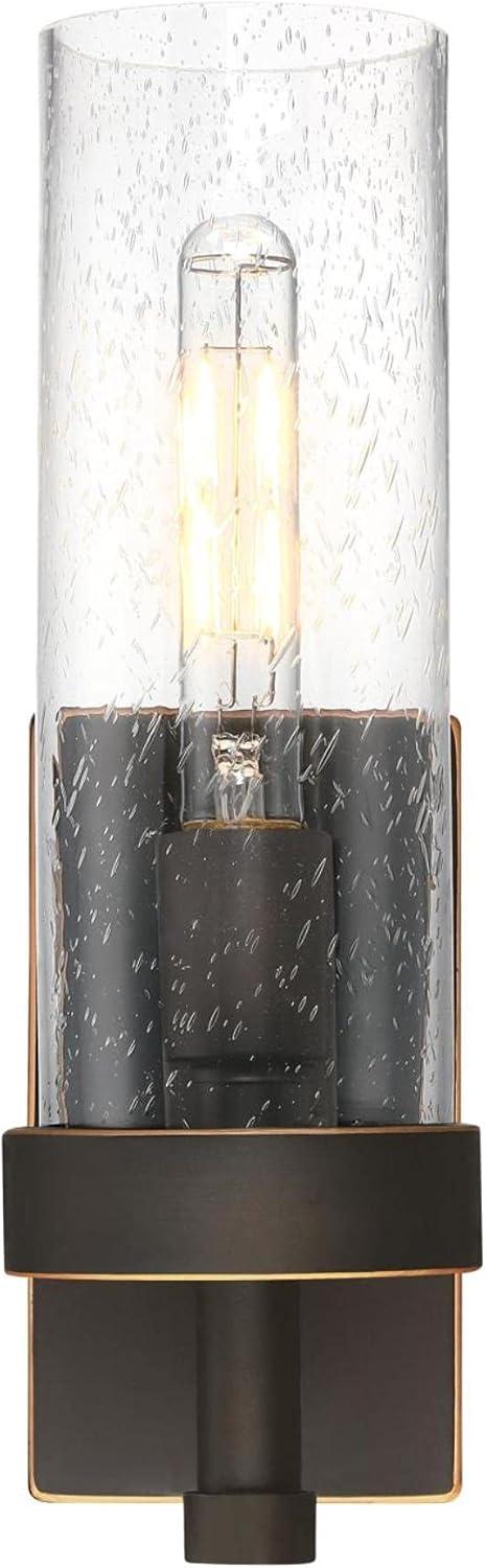 Elegant Lavina Oil-Rubbed Bronze Cylinder Wall Sconce with Seeded Glass