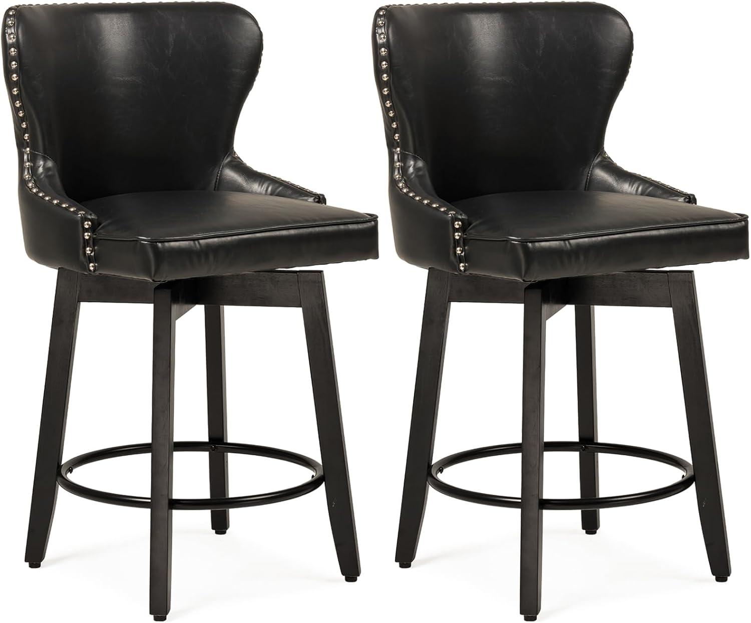 Dycanpo 26'' Swivel Bar Stools Set of 2, Upholstered Barstool with Footrest for Kitchen,Black