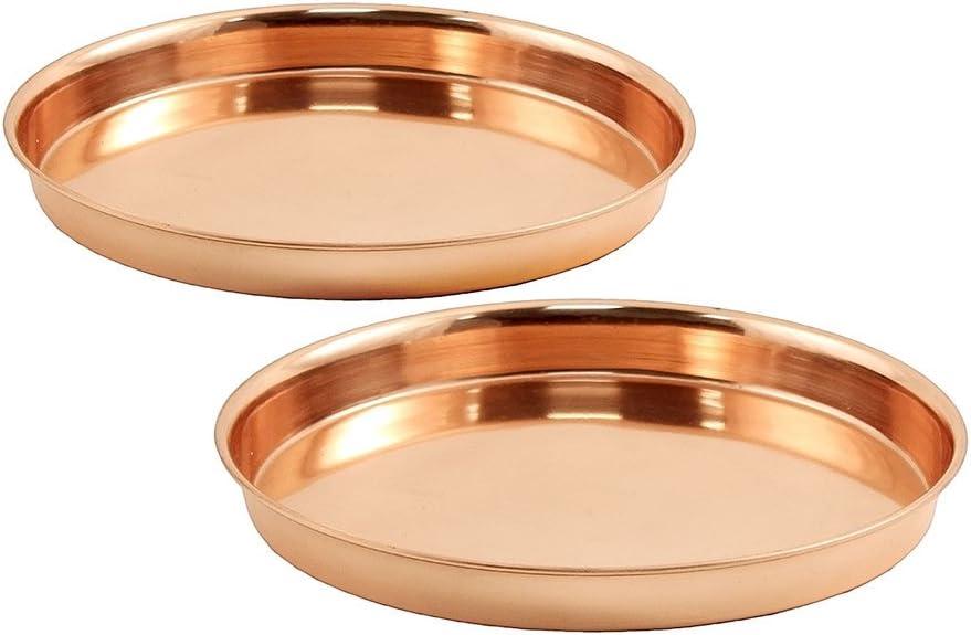 Set of 2 Round Copper-Plated Stainless Steel Trays