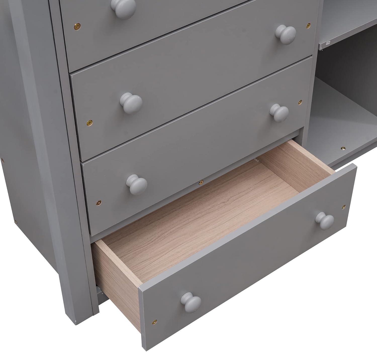 Harper & Bright Designs Twin Over Full Bunk Bed with Storage, Solid Wood Bunk Bed with 6 Drawers and 3 Flexible Shelves, Movable Bottom Bed with Wheels, for Kids Teens Adults (Gray)