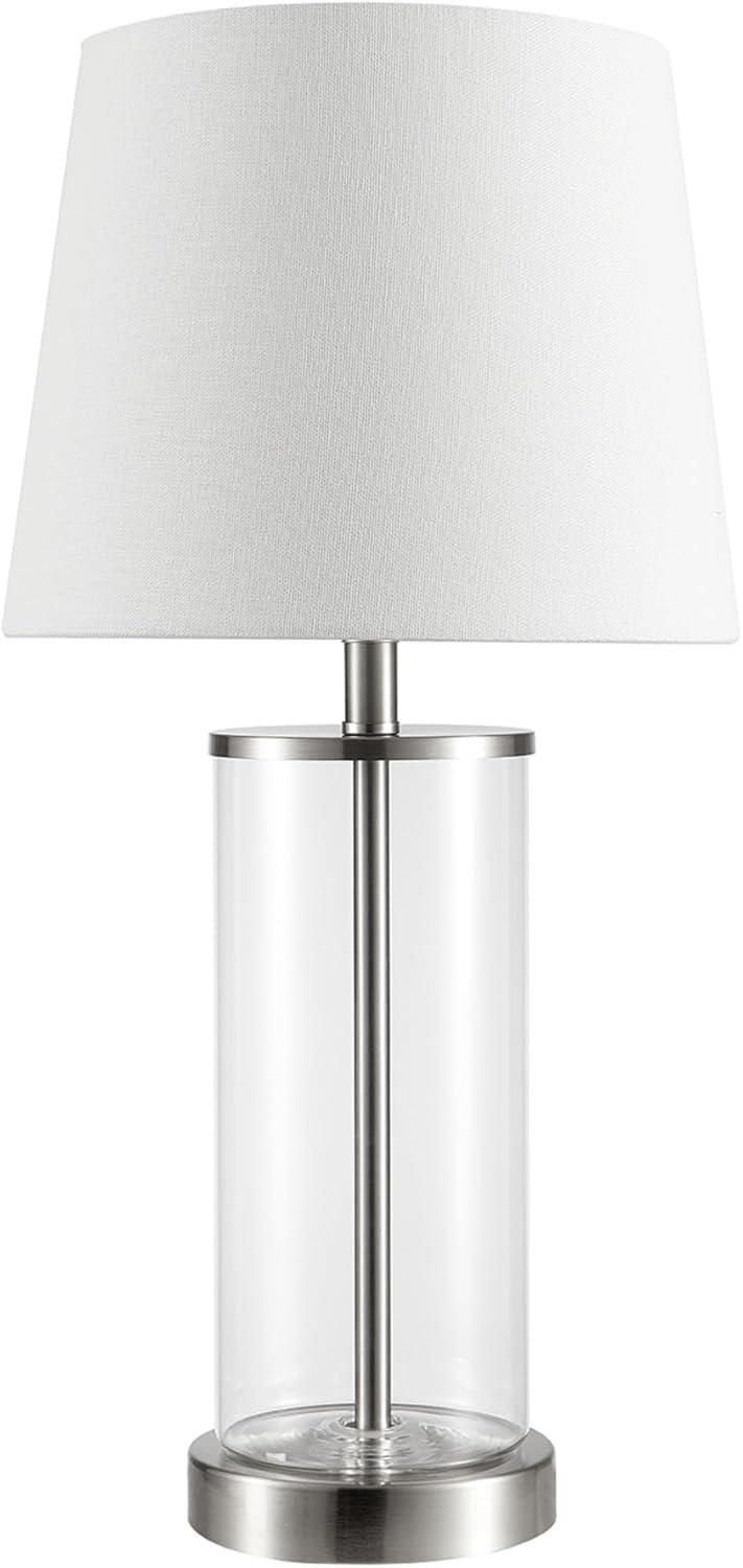 Globe Electric 67155 Maya Fillable Clear Glass Table Lamp, White Fabric Shade, 19.75-In. - Quantity 1