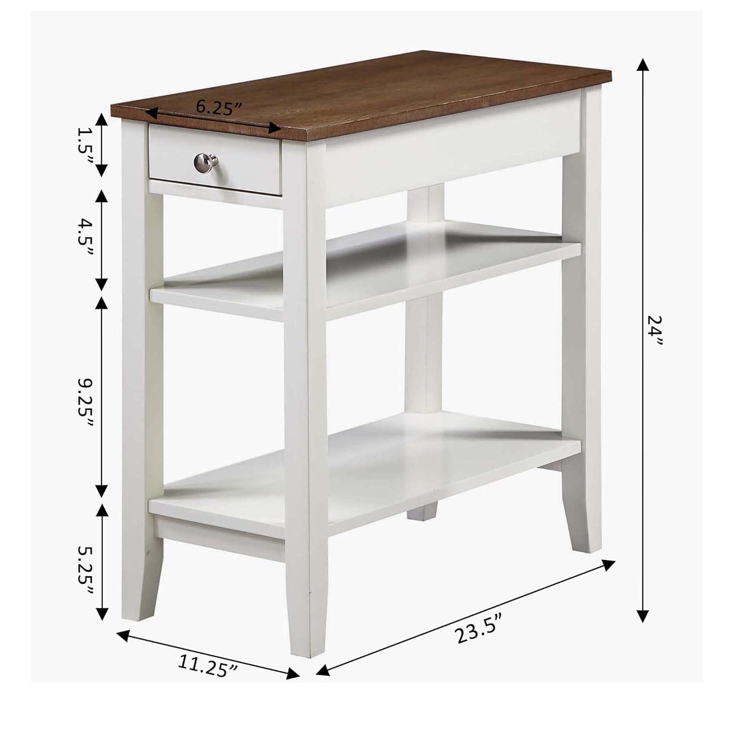Convenience Concepts American Heritage 1 Drawer Chairside End Table with Shelves, Driftwood/White
