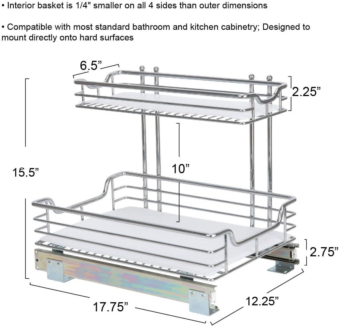 Household Essentials Glidez Chrome-Plated Steel Pull-Out/Slide-Out Storage Organizer with Plastic Liners for Under Sink or Cabinet Use - 2-Tier Design - Fits Standard Size Cabinet or Shelf, Chrome