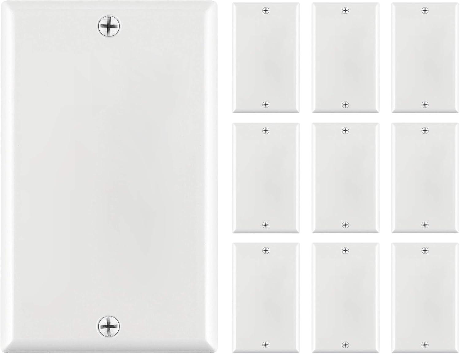 Cmple - [10 PACK] White Standard 1-Gang Blank Wall Plate, Standard Size, Polycarbonate Thermoplastic Panel GFCI Electrical Wall Plate Single-Gang Cover