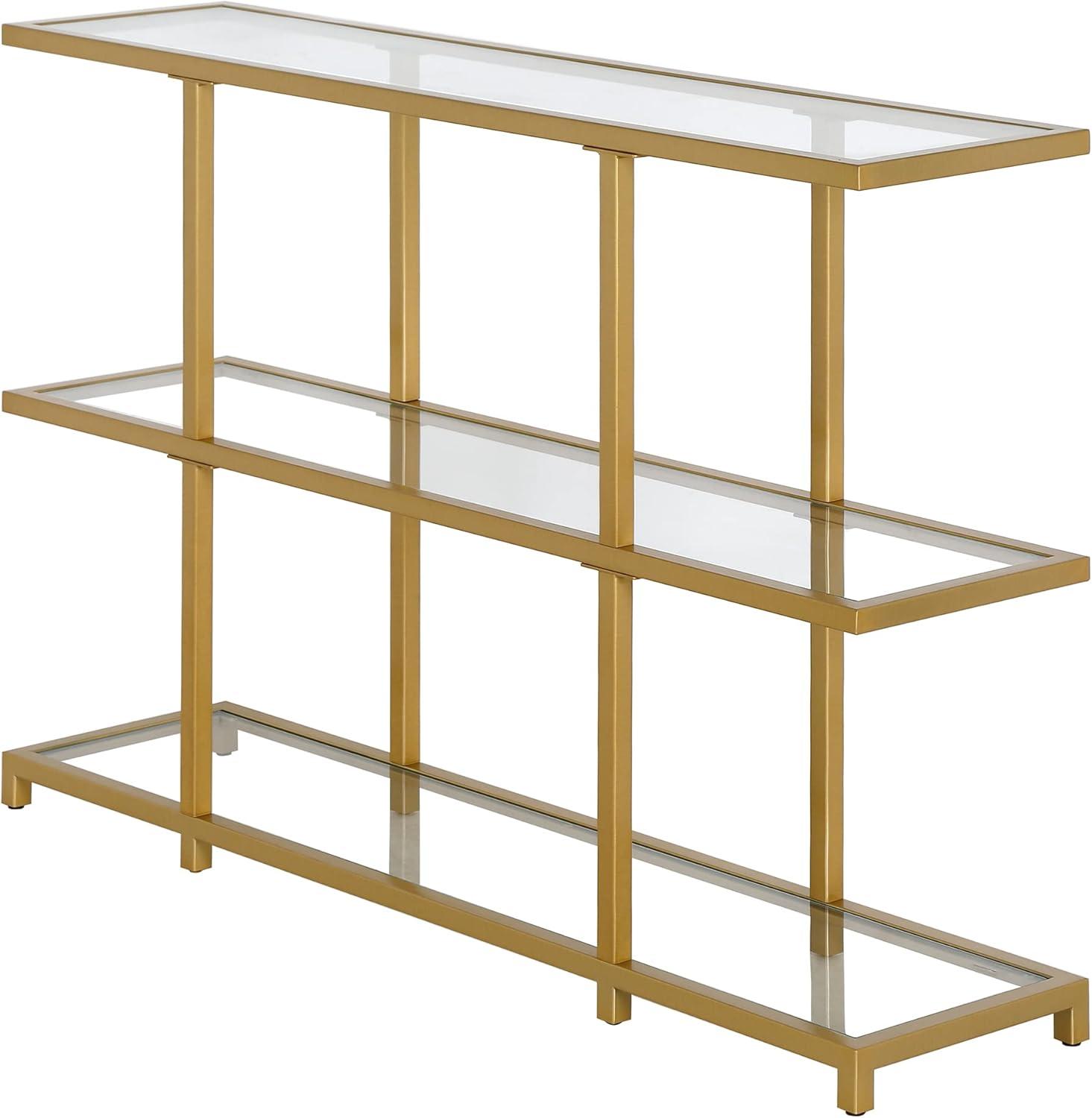 Greenwich Brass and Glass Console Table with Storage, 42"