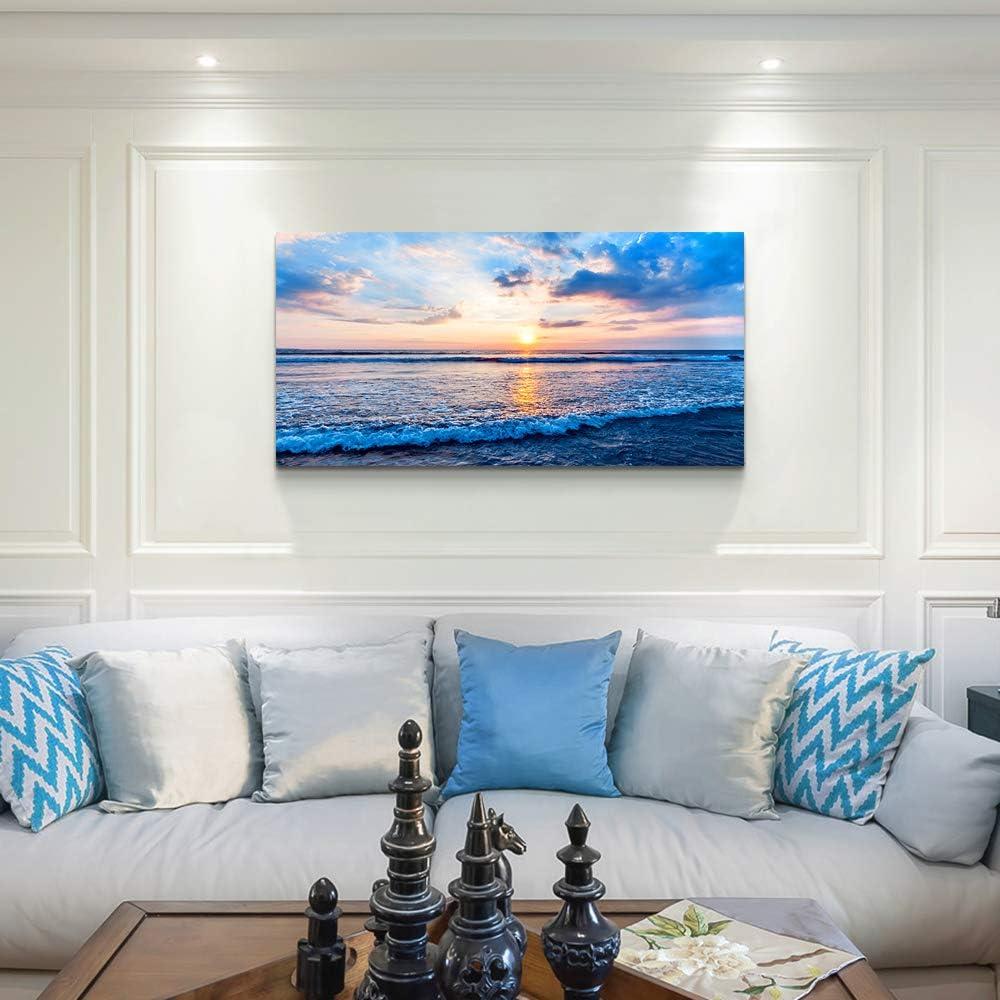 Creowell Wall Art Moon Sea blue Ocean Landscape Paintings Bedroom Canvas Art Print wall art for living room Paintings for Wall Decor and Home Decor -20x16 Inch