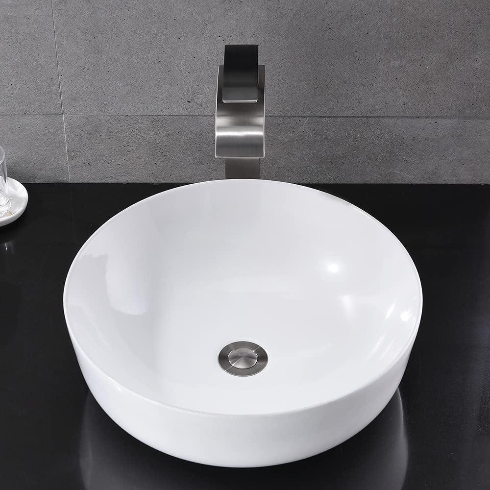 Round White Ceramic Above-Counter Vessel Sink with Faucet