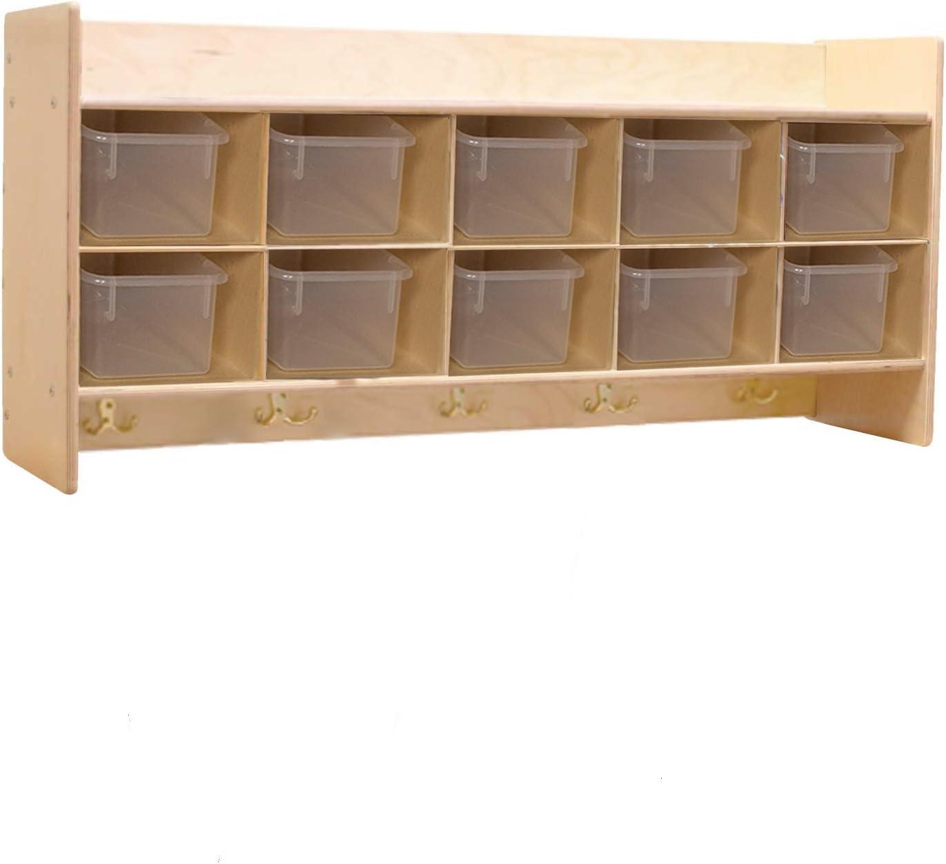 Wood Designs Contender (10) Cubbie Wall Hanging Storage with Hooks