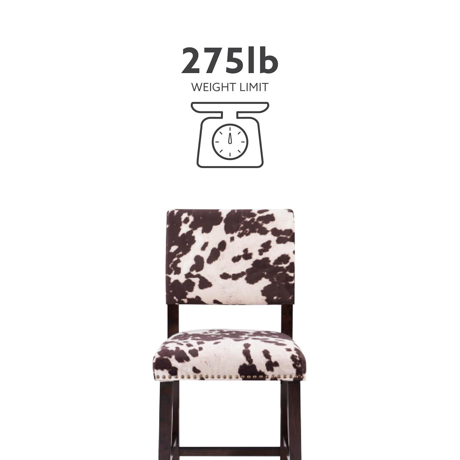 Linon 24" Corey Microfiber Upholstery Counter Height Barstool Cow print : Farmhouse Style, Wood Frame, Footrest