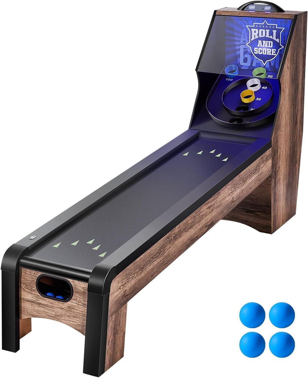 8 ft. Roll and Score Classic Arcade Game Table, Skee Ball Arcade Machine Indoor with Electronic Scorer, Sound, Automatic