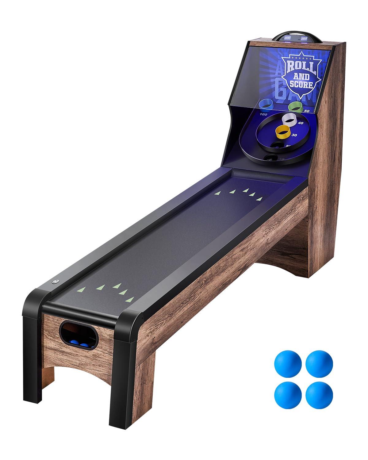 8 ft. Roll and Score Classic Arcade Game Table, Skee Ball Arcade Machine Indoor with Electronic Scorer, Sound, Automatic