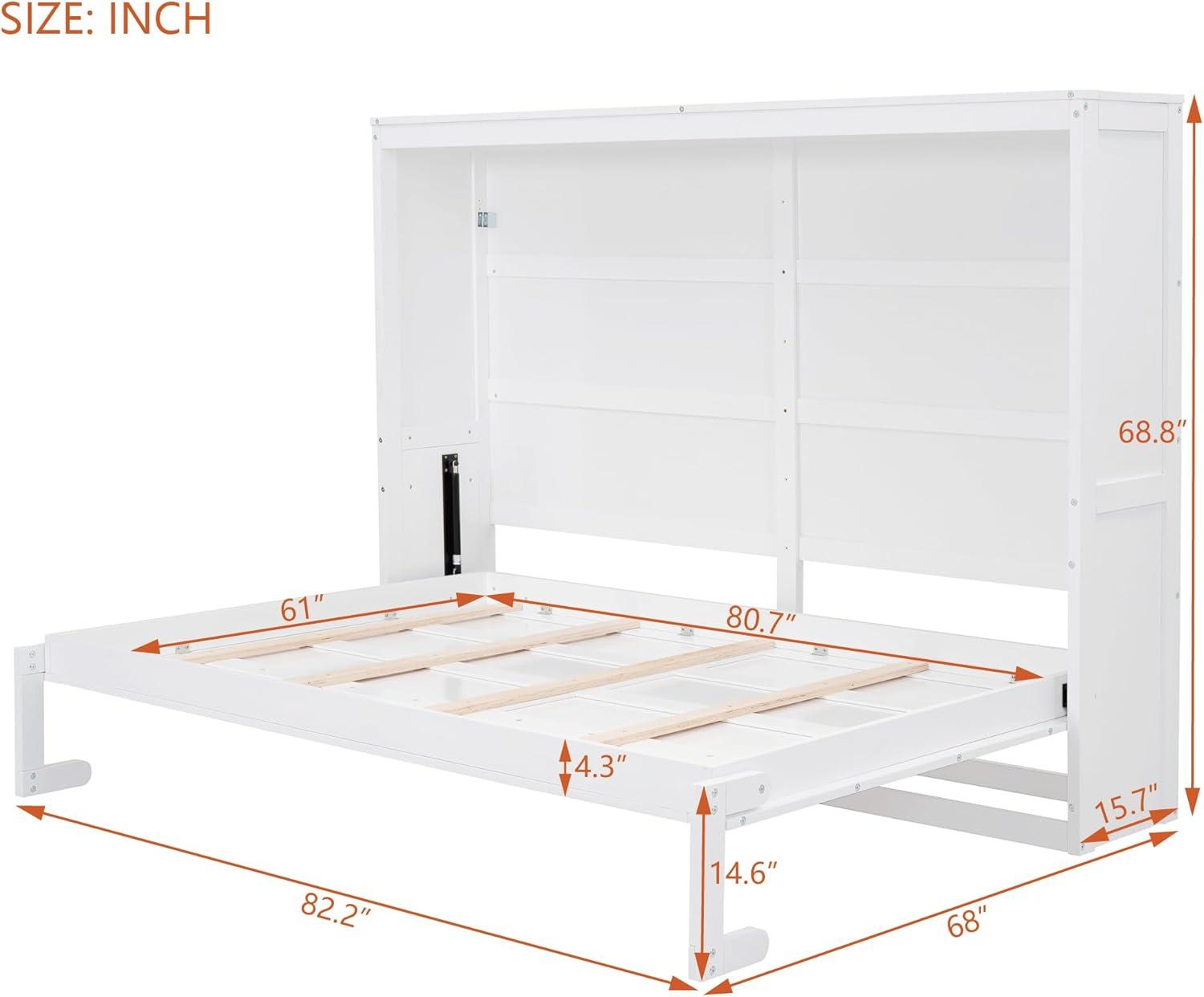 Queen Size Murphy Bed Chest, Wood Platform Bedframe with Dual Piston Metal Folding Mechanism Designed for Home Office Small Room, Saving Space & No Box Spring Needed, White