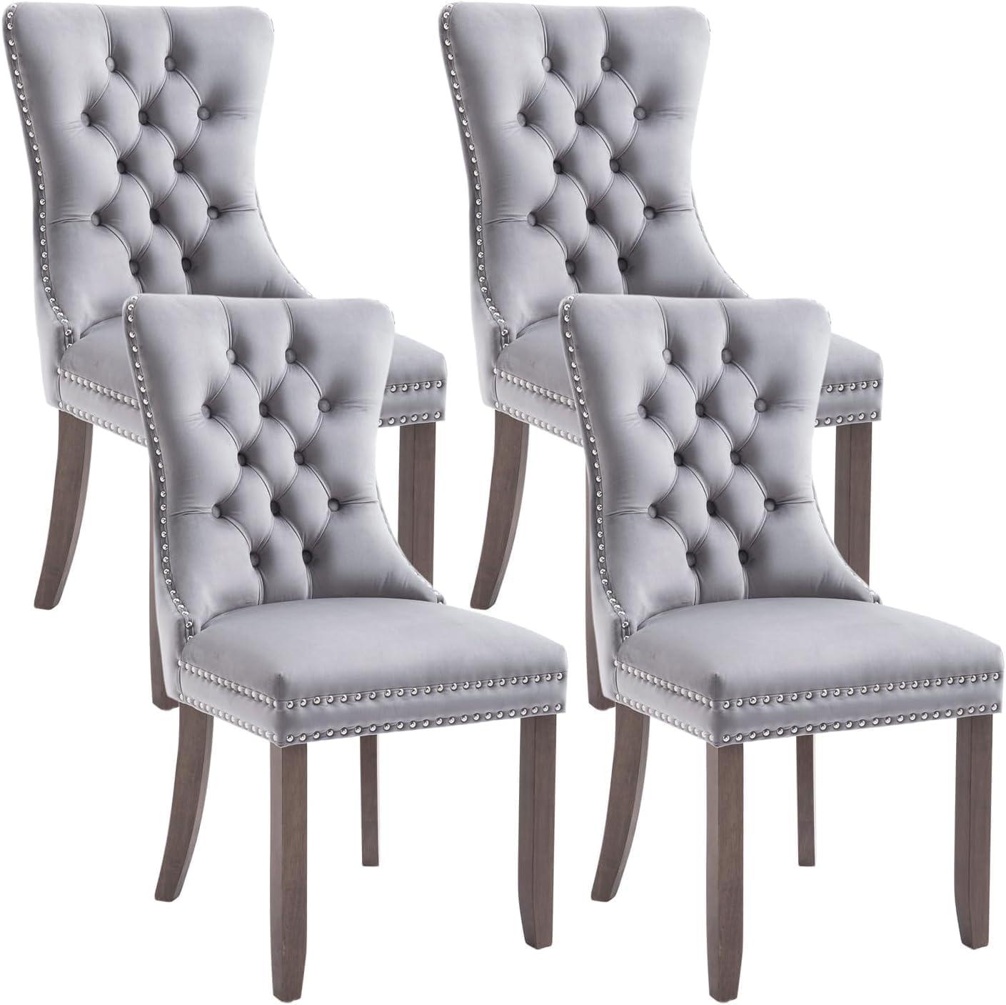 ODUSE-DAILY Grey Velvet Dining Chairs Set of 4, Kitchen & Dining Room Chairs, Tufted Dining Chairs, Fabric Upholstered, Solid Wood, Sillas De Comedor (Gray, 4 Pcs)