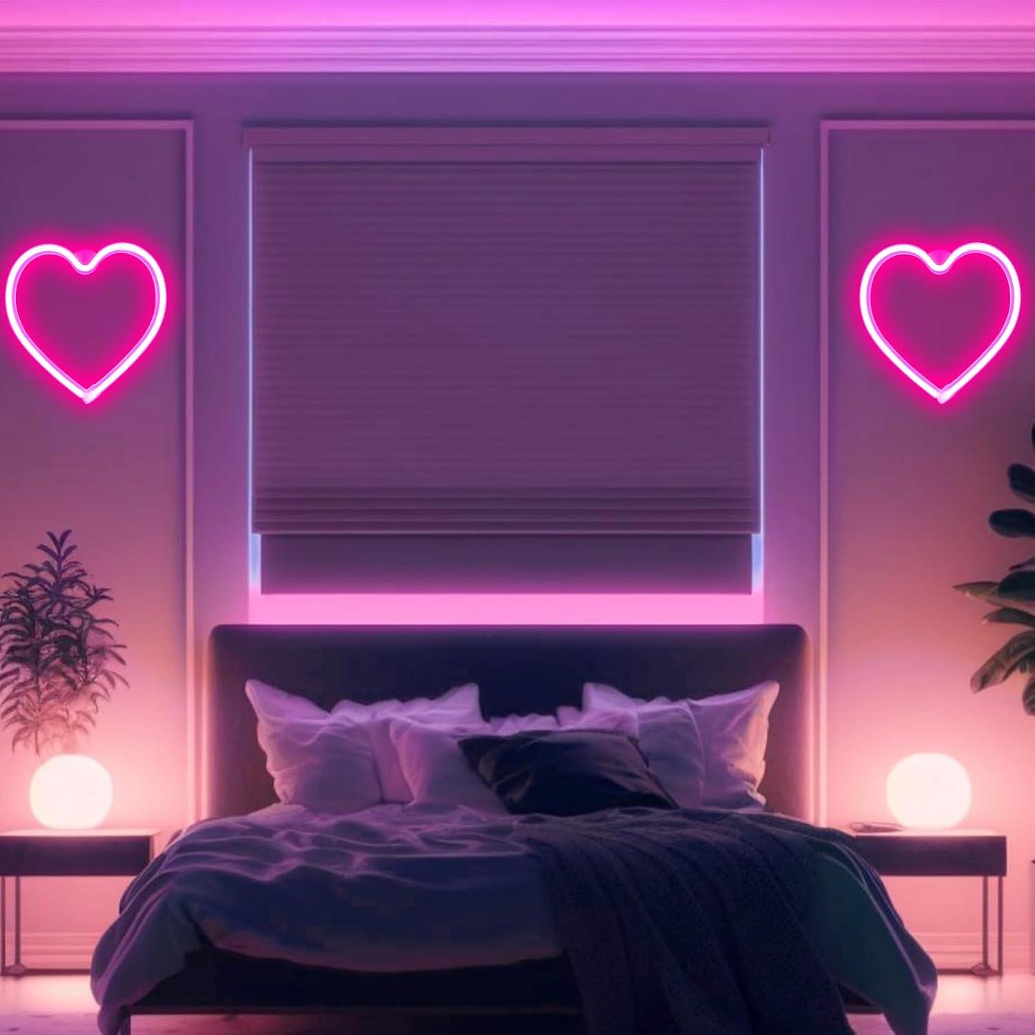 Neon Signs for Wall Decor Love and Heart Pink Neon Lights Signs Powered by USB/Batteries, Acrylic Neon Lights for Girls Kids Bedroom, Wedding, Bar, Christmas Gift, Decoration