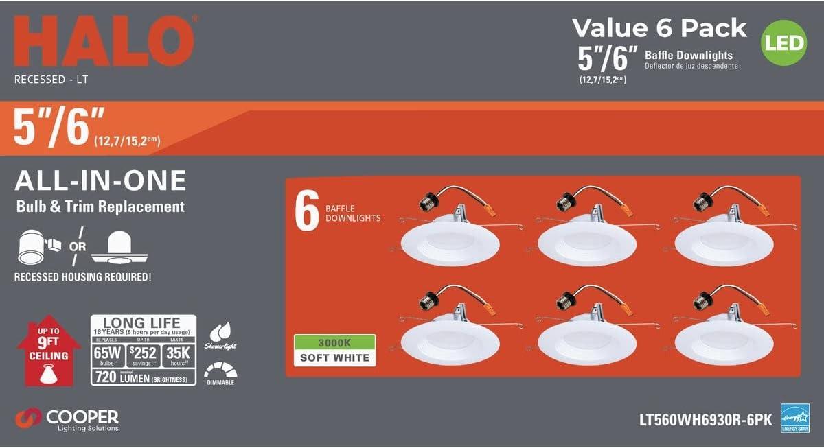 Halo LA5 Series Matte Soft White 5/6 in. W LED Retrofit Recessed Lighting 10 W