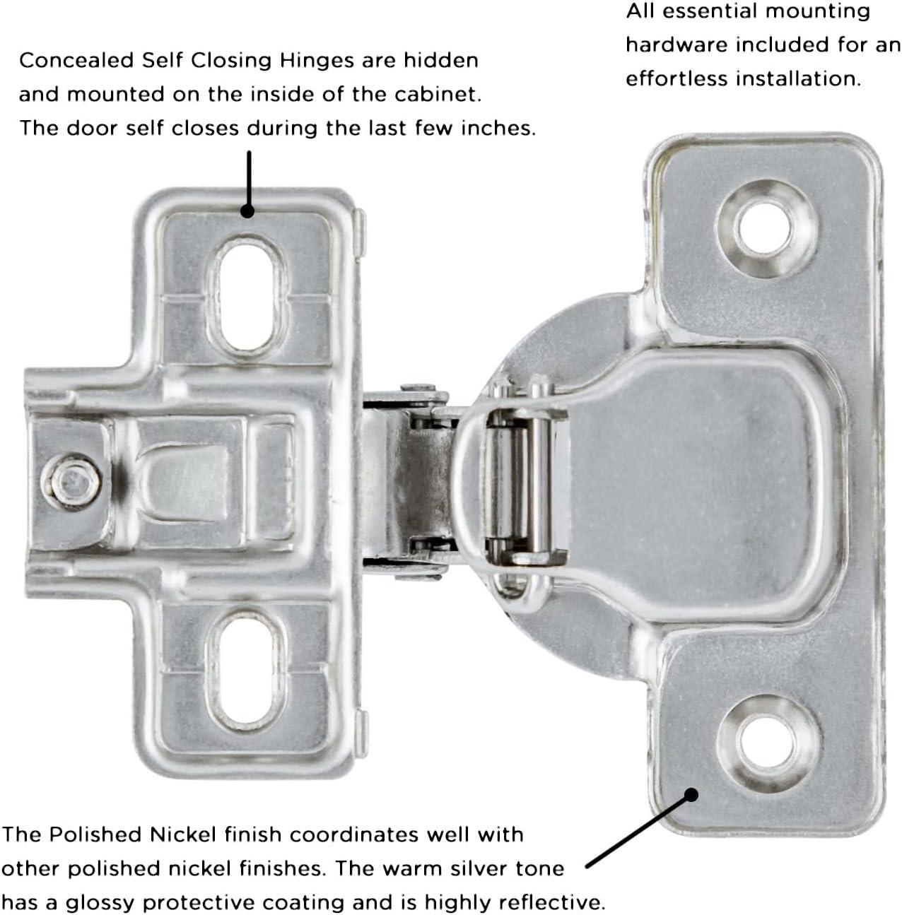 Hinge Concealed 1/2 Inch Overlay Face Frame Self-Close Polished Nickel Finish