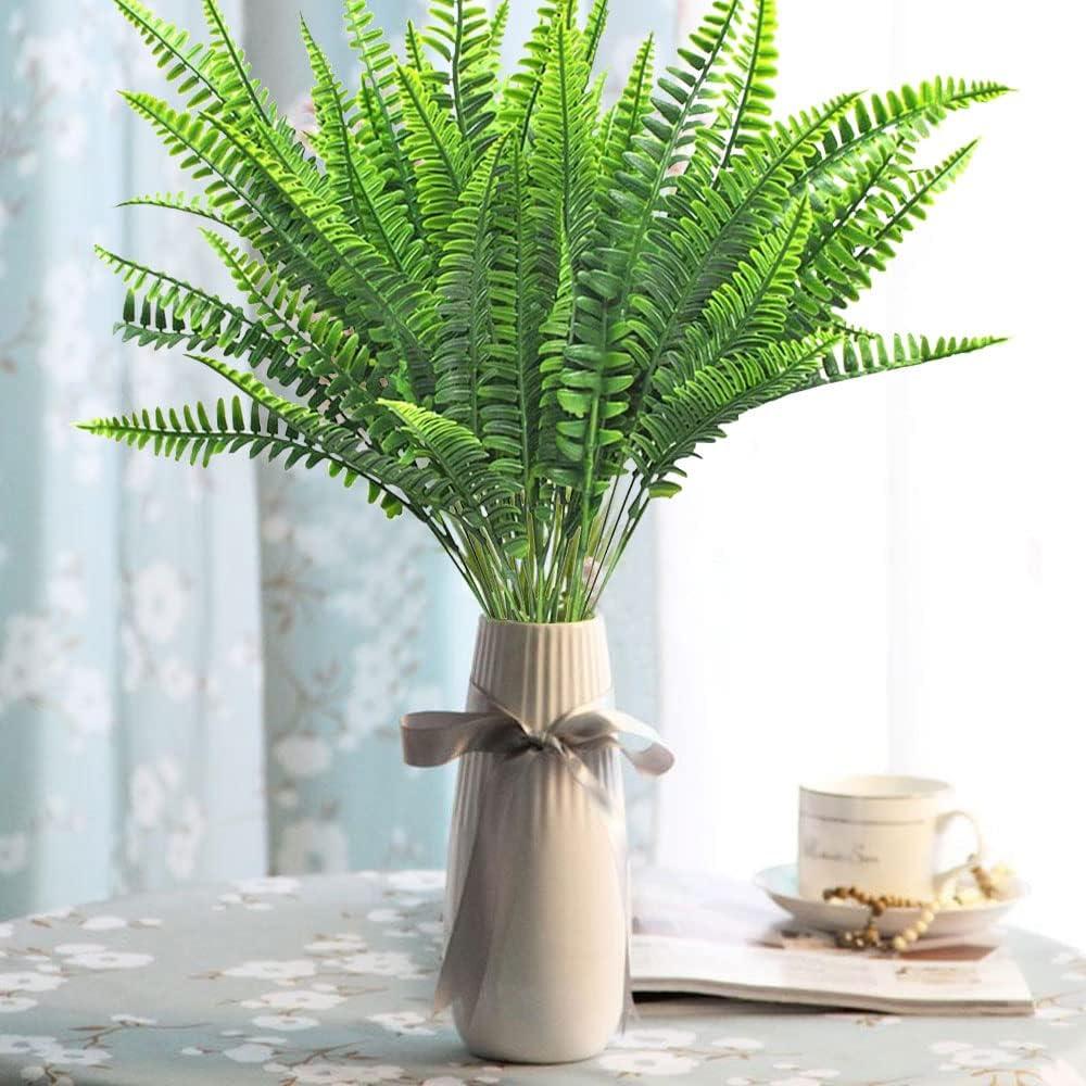 10 Bundles Artificial Boston Fern Plants, Bushes Faux Plants Shrubs Greenery UV Resistant for House Office Garden Indoor Outdoor Window Box Decorating