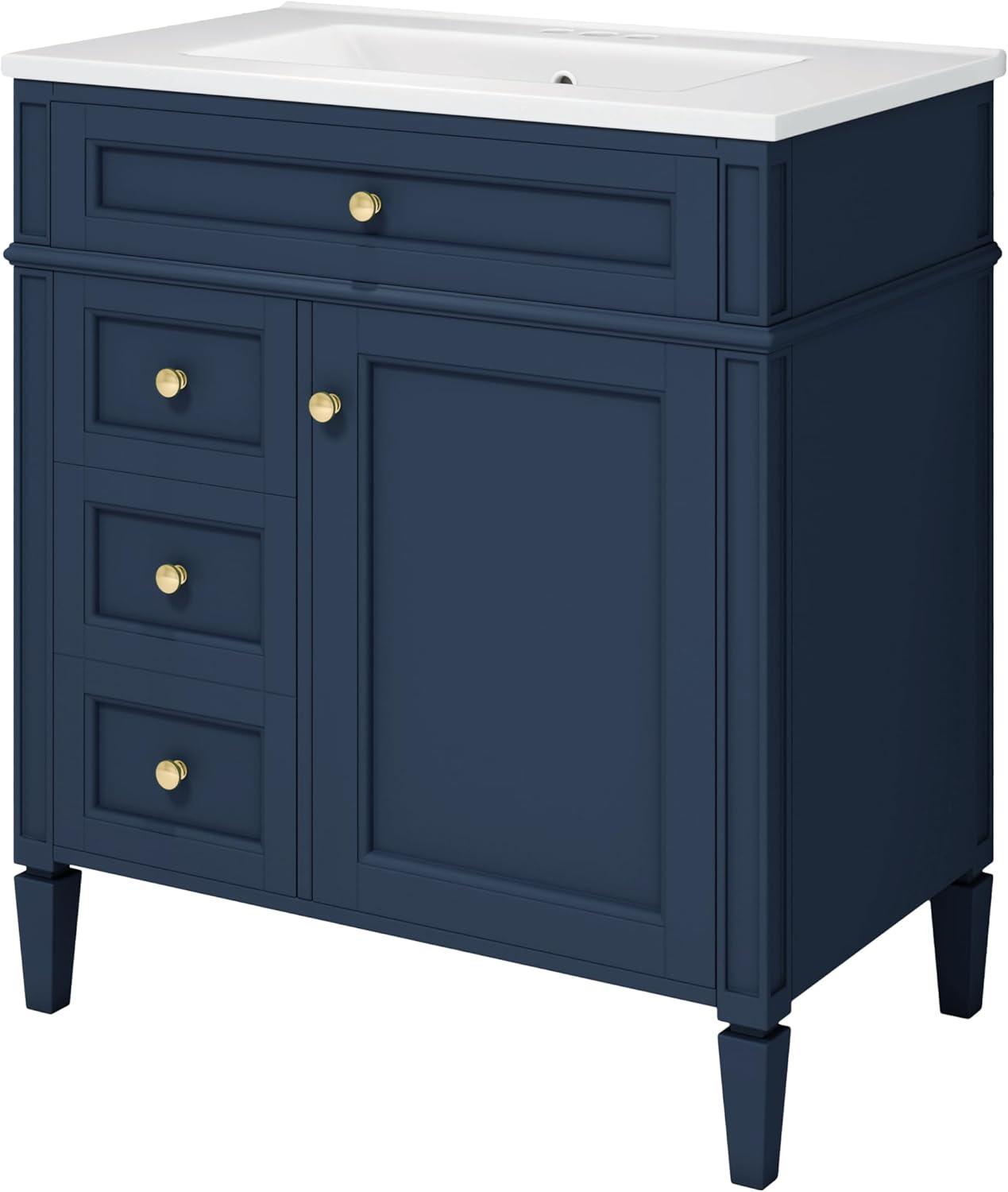 Bathroom Vanity with Sink, Solid Wood MDF, Modern Storage Cabinet with Tip-out Drawer, Amber Storage System, Soft Close Drawers, Blue