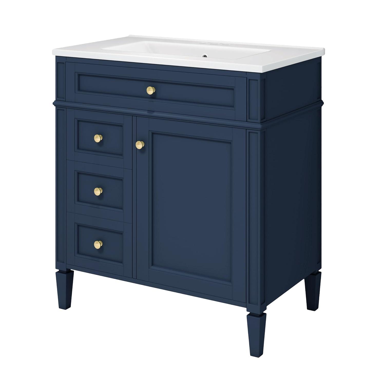 Bathroom Vanity with Sink, Solid Wood MDF, Modern Storage Cabinet with Tip-out Drawer, Amber Storage System, Soft Close Drawers, Blue