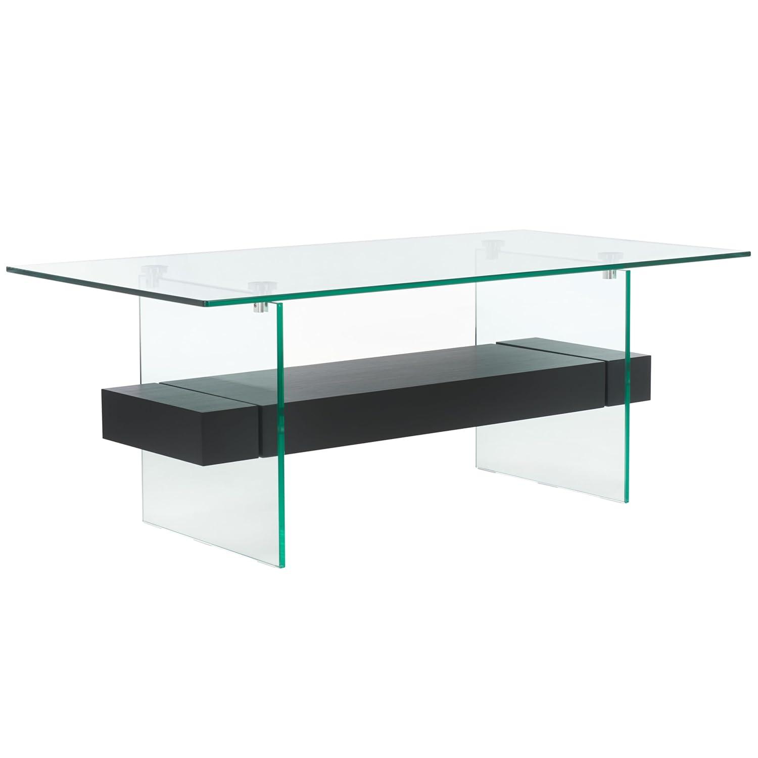 Kayley Coffee Table - Glass/Black Oak Wood Shelf - Safavieh