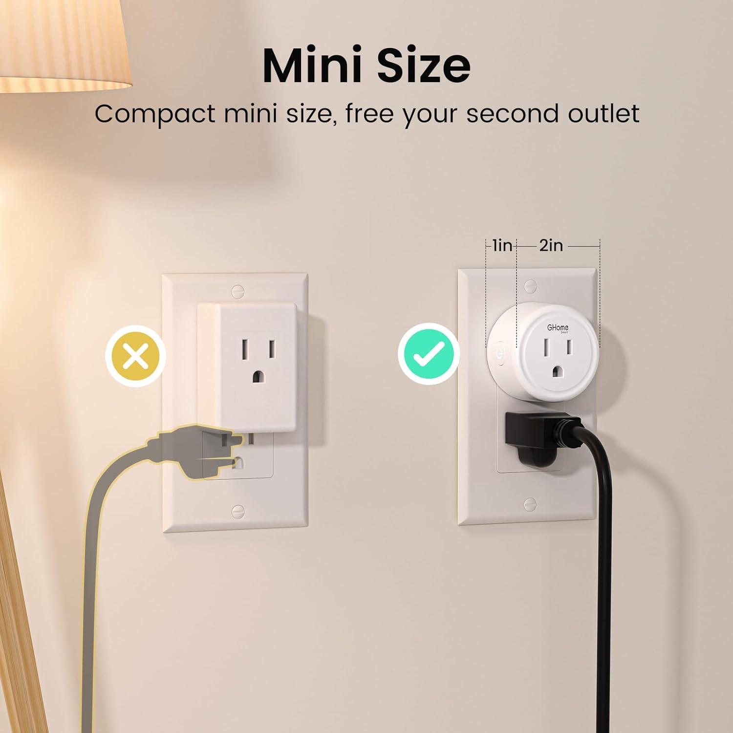 GHome Smart Mini Plug Compatible with Alexa and Google Home, WiFi Outlet Socket Remote Control with Timer Function, Only Supports 2.4GHz Network, No Hub Required, ETL FCC Listed (4 Pack), White