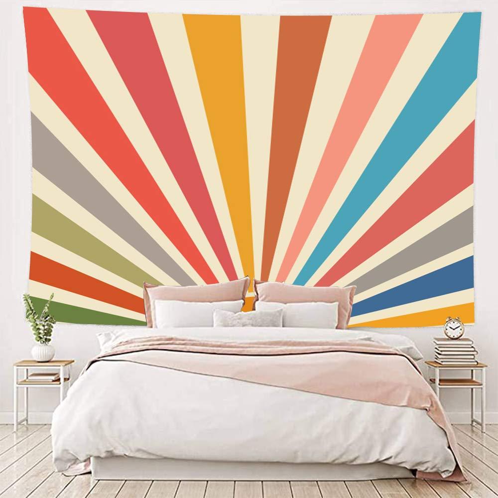 Vintage Sun Tapestry Bohemia Wall Hanging Retro 70s Rainbow Sunrise Sunset Geometric Grunge Abstract Art Print Hippie Decor for Dorm Nursery Bedroom