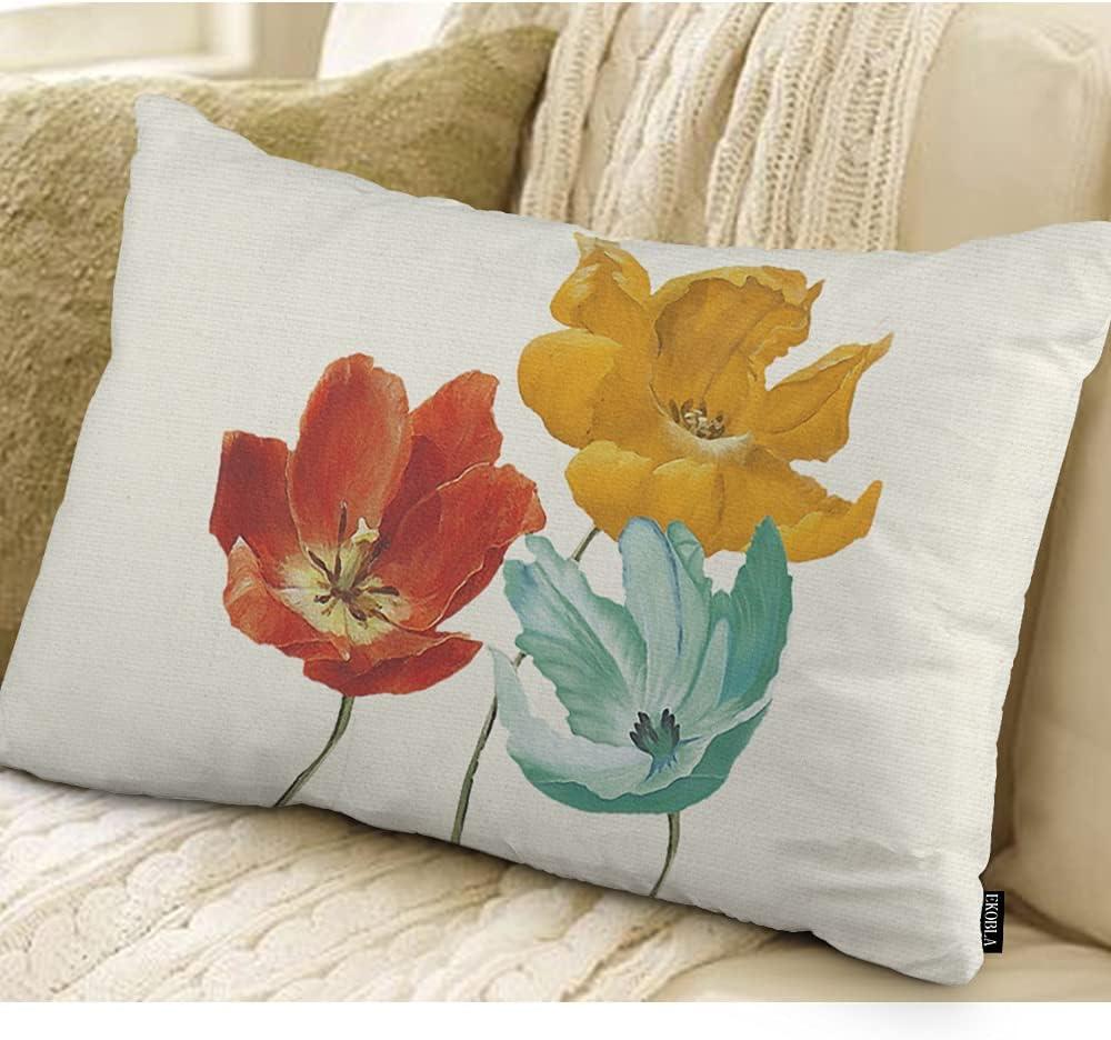 Floral Cotton Linen Rectangular Throw Pillow Case
