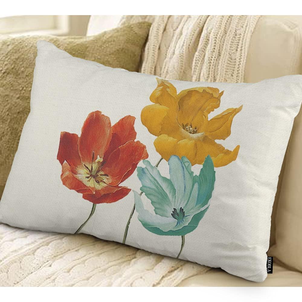 Floral Cotton Linen Rectangular Throw Pillow Case