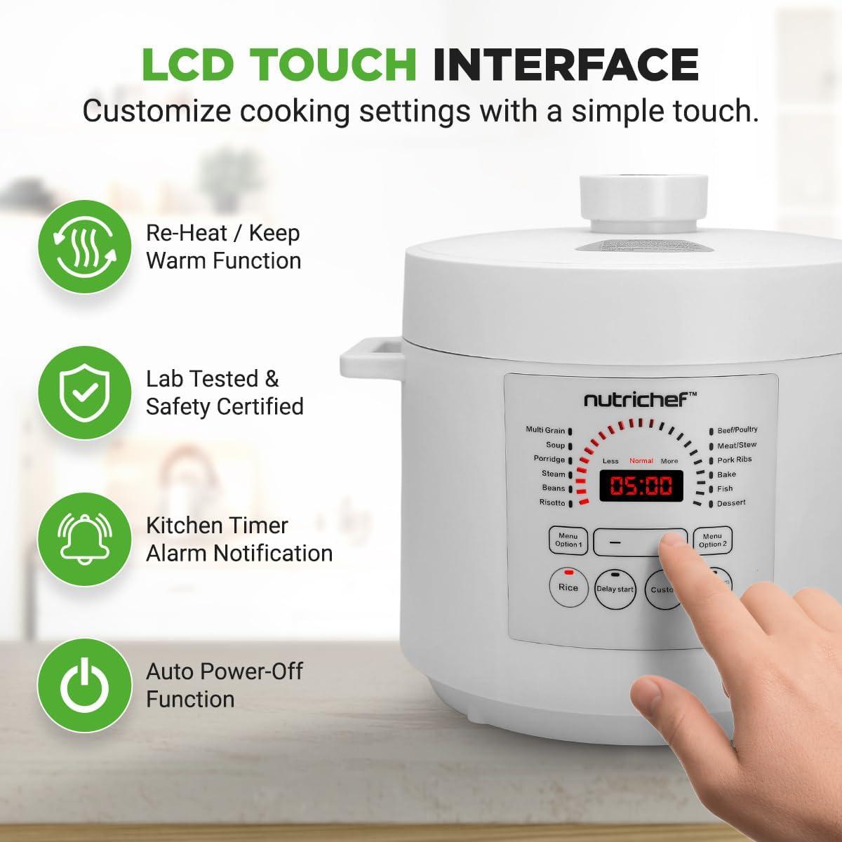 NutriChef 6 Quart White Digital Electric Pressure Cooker with Touch Control